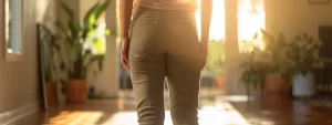 a person standing tall and confidently, with a straightened back, after receiving a chiropractic adjustment.