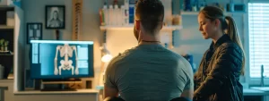 a chiropractor conducting a detailed assessment on an athlete in cochrane, using specialized techniques to evaluate the nervous system and connective tissue for a personalized treatment plan.