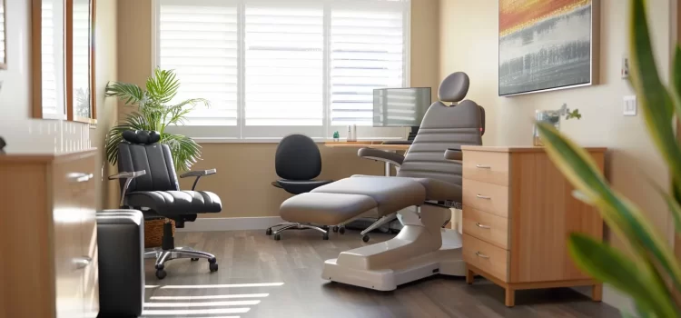 Community Health Workshops in Calgary: Join Local Programs a serene chiropractic clinic in cochrane with a knowledgeable practitioner examining a patient's hip-related issues.