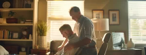 a chiropractor adjusting a patient's spine with gentle precision in a serene office setting.