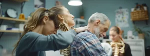a cochrane chiropractor carefully evaluates the alignment of a patient's cervical vertebrae, identifying postural imbalances for tailored treatment strategies.