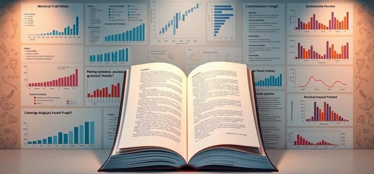 A meticulously organized scientific literature review on a sports medicine topic, centered on a large open book with crisp pages. The book is surrounded by various medical and scientific research elements - clinical trial data, systematic review diagrams, meta-analysis plots, and forest plots. The background features a clean, minimalist medical/academic setting with subtle textures and muted colors. Warm, focused lighting illuminates the central elements, conveying a sense of rigor, professionalism and evidence-based practice. The overall composition is balanced, with a clear focal point and a harmonious blend of textual and visual information.