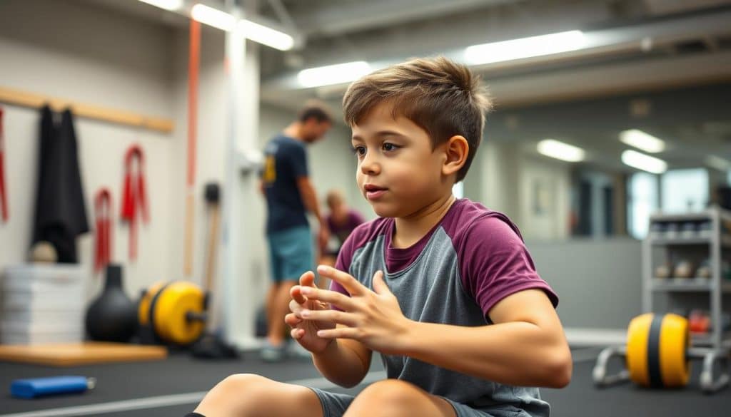 Image of a young athlete participating in sports therapy in Calgary