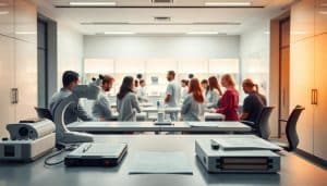 A meticulously designed clinical trial setup, with a focus on randomized controlled experiments. The foreground features a table with medical equipment and documents, conveying a sense of scientific rigor. The middle ground showcases a group of diverse participants undergoing assessments, highlighting the importance of representative sampling. In the background, a well-lit, modern laboratory environment with sleek, minimalist design sets the tone of precision and professionalism. Soft, natural lighting casts a warm glow, creating an atmosphere of objectivity and trust. The overall composition reflects the systematic, evidence-based approach inherent in randomized controlled trials.