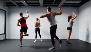 Functional Movement Screen: A detailed examination of movement patterns, captured in a clinical setting with precision lighting and professional cameras. Subjects perform a series of fundamental movements, their form meticulously observed and assessed. The image depicts individuals in athletic attire, engaged in exercises that challenge stability, mobility, and control. The background is clean and uncluttered, allowing the focus to remain on the movement assessment process. Subtle shadows and highlights accentuate the fluidity of the movements, conveying the importance of proper biomechanics in maintaining physical well-being and athletic performance.