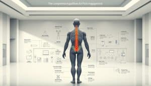 A finely detailed medical diagram depicting the comprehensive guidelines for pain management. The foreground showcases a human figure highlighting key pressure points and treatment methods, while the middle ground illustrates various therapeutic devices and modalities. The background features a minimalist architectural layout with clean lines and a soothing color palette, conveying a sense of professionalism and expertise. The lighting is soft and diffused, creating a calming atmosphere. The overall composition strikes a balance between informative medical illustration and aesthetic appeal, suitable for educating readers on best practices in pain management.